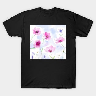 Pink flower Illustration with watercolor and pencil T-Shirt